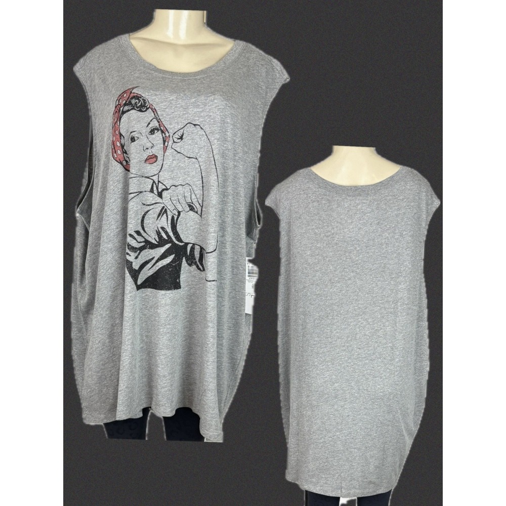The Vinyl Icons 5X Rosie the Riveter Graphic Muscle Tank Tee Heather Gray Crew